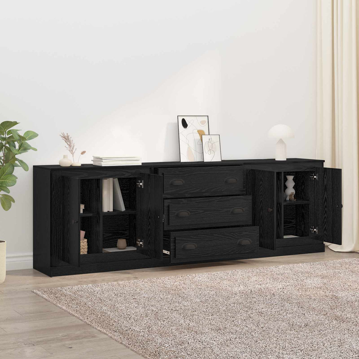Sideboards 3 stk. Sort eg 210 x 35,5 x 67,5 cm Konstrueret træ