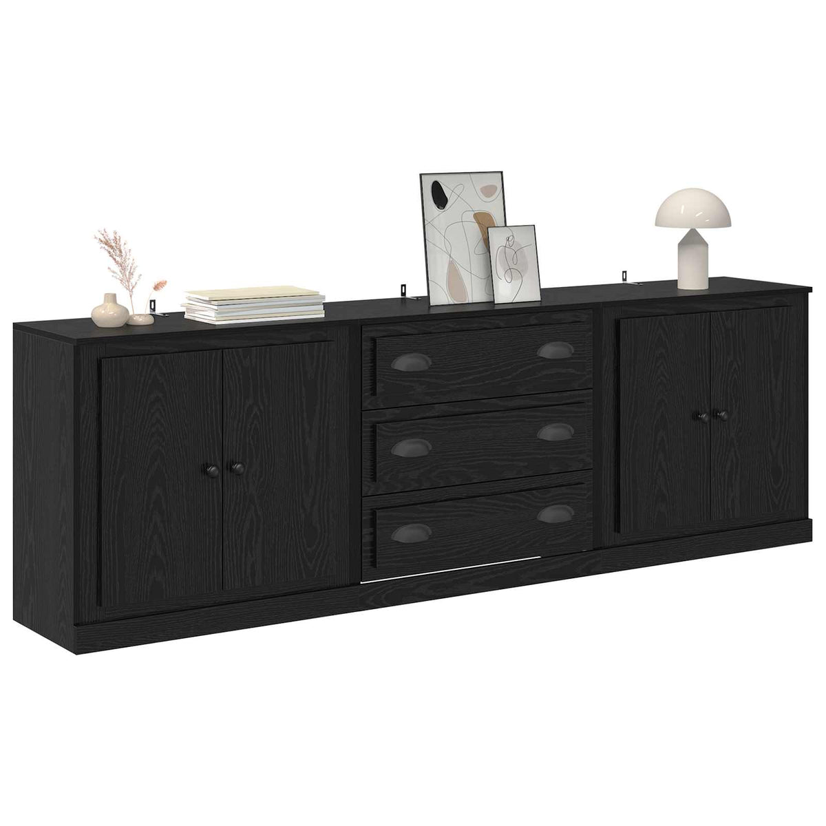 Sideboards 3 stk. Sort eg 210 x 35,5 x 67,5 cm Konstrueret træ