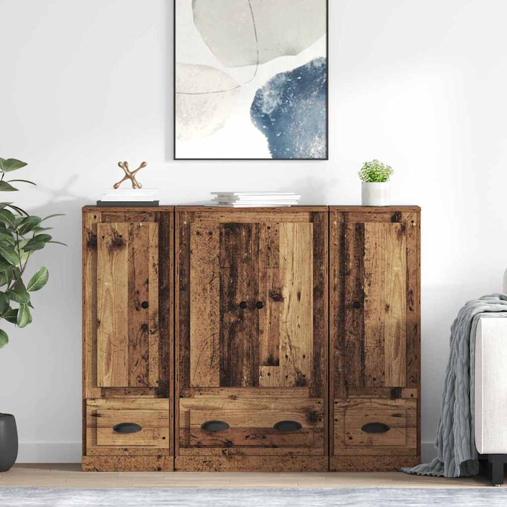 Highboard 3 stk. Gammelt træ 132 x 35,5 x 103,5 cm