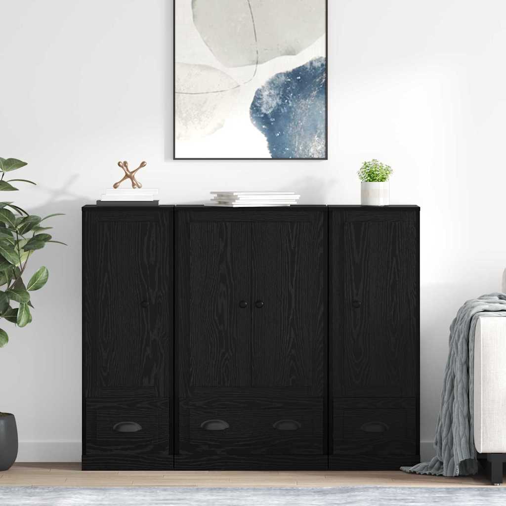 Highboard 3 stk. Sort eg 132 x 35,5 x 103,5 cm Konstrueret træ