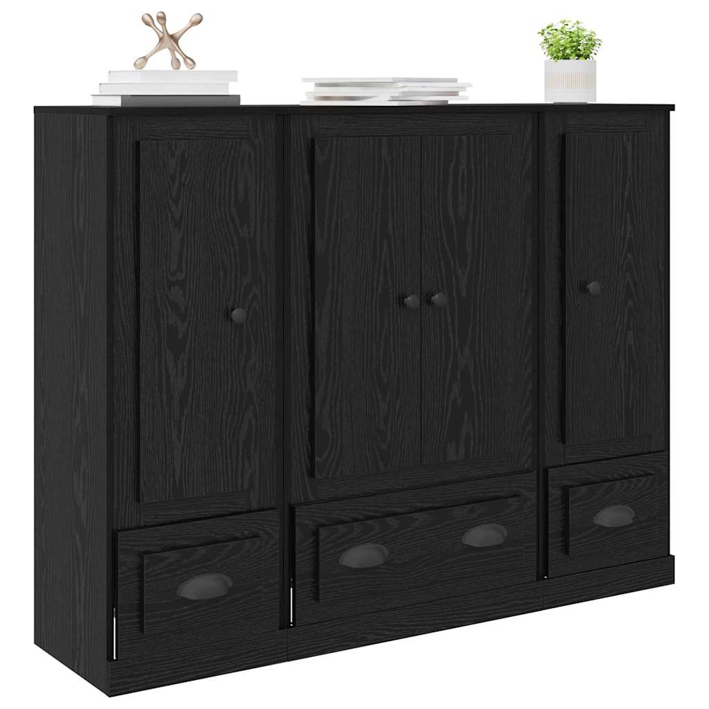 Highboard 3 stk. Sort eg 132 x 35,5 x 103,5 cm Konstrueret træ