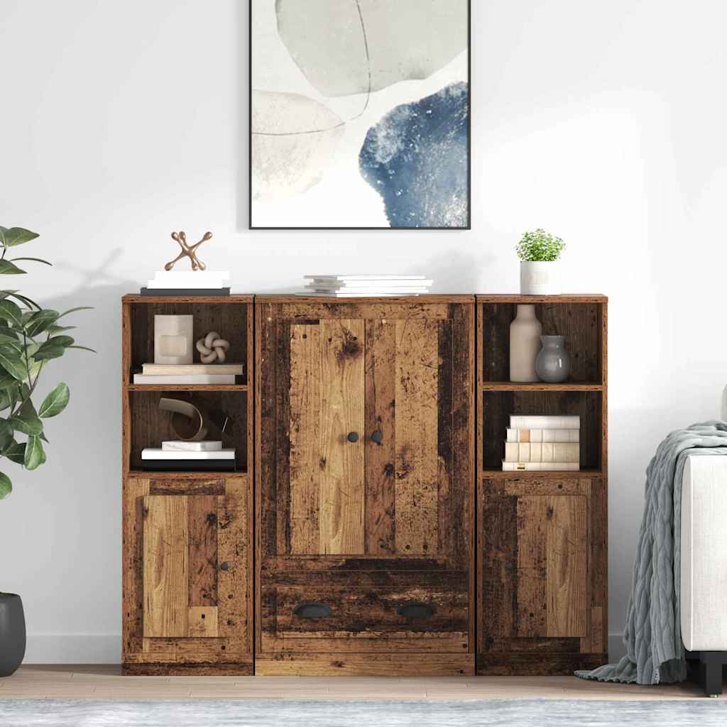 Highboard 3 stk. Gammelt træ 132 x 35,5 x 103,5 cm