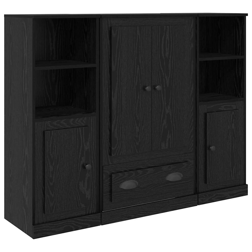 Highboard 3 stk. Sort eg 132 x 35,5 x 103,5 cm Konstrueret træ