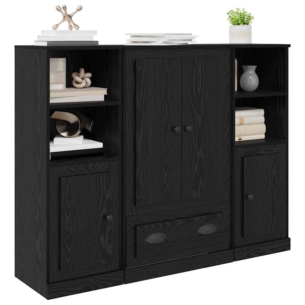 Highboard 3 stk. Sort eg 132 x 35,5 x 103,5 cm Konstrueret træ