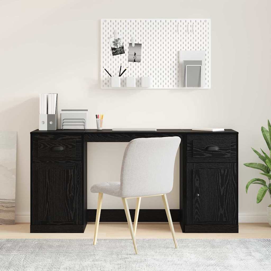 Skrivebord med skab Sort eg Konstrueret træ 154,5 x 50 x 75 cm