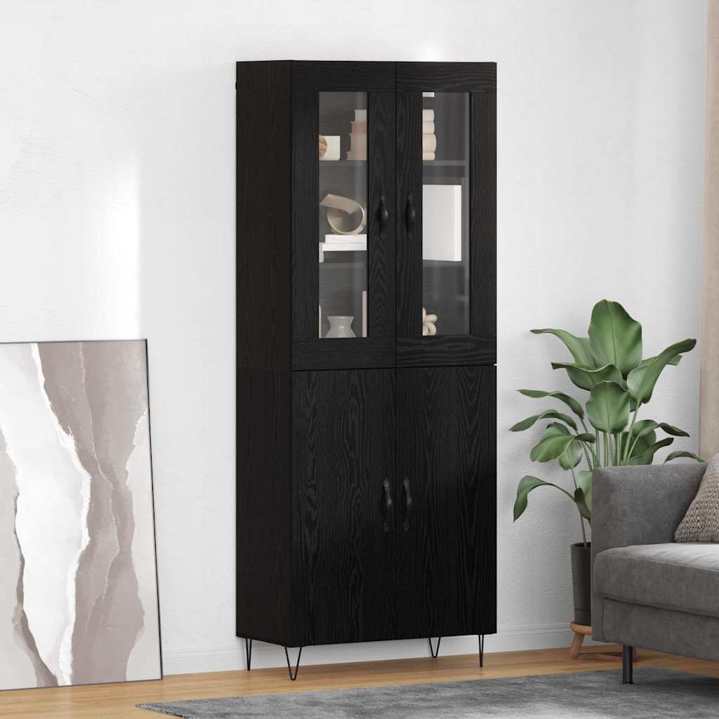 Highboard Hvid og Sort Eg 69,5 x 34 x 180 cm Konstrueret træ