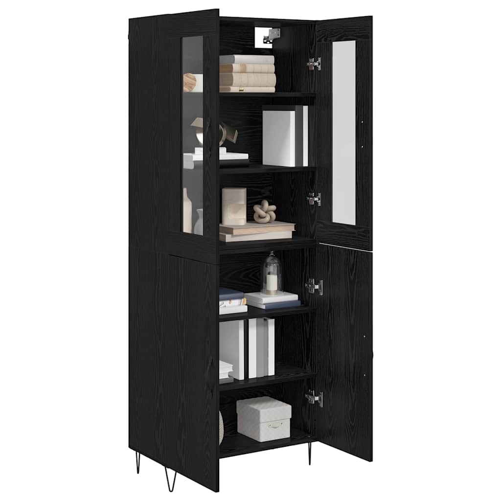 Highboard Hvid og Sort Eg 69,5 x 34 x 180 cm Konstrueret træ