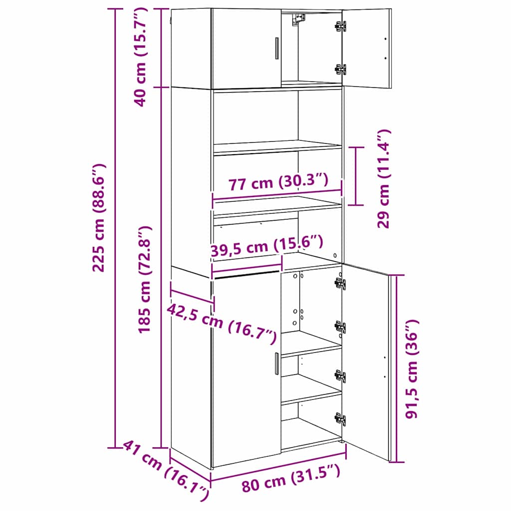 Opbevaringsskab Gammelt træ 80 x 42,5 x 225 cm Konstrueret træ