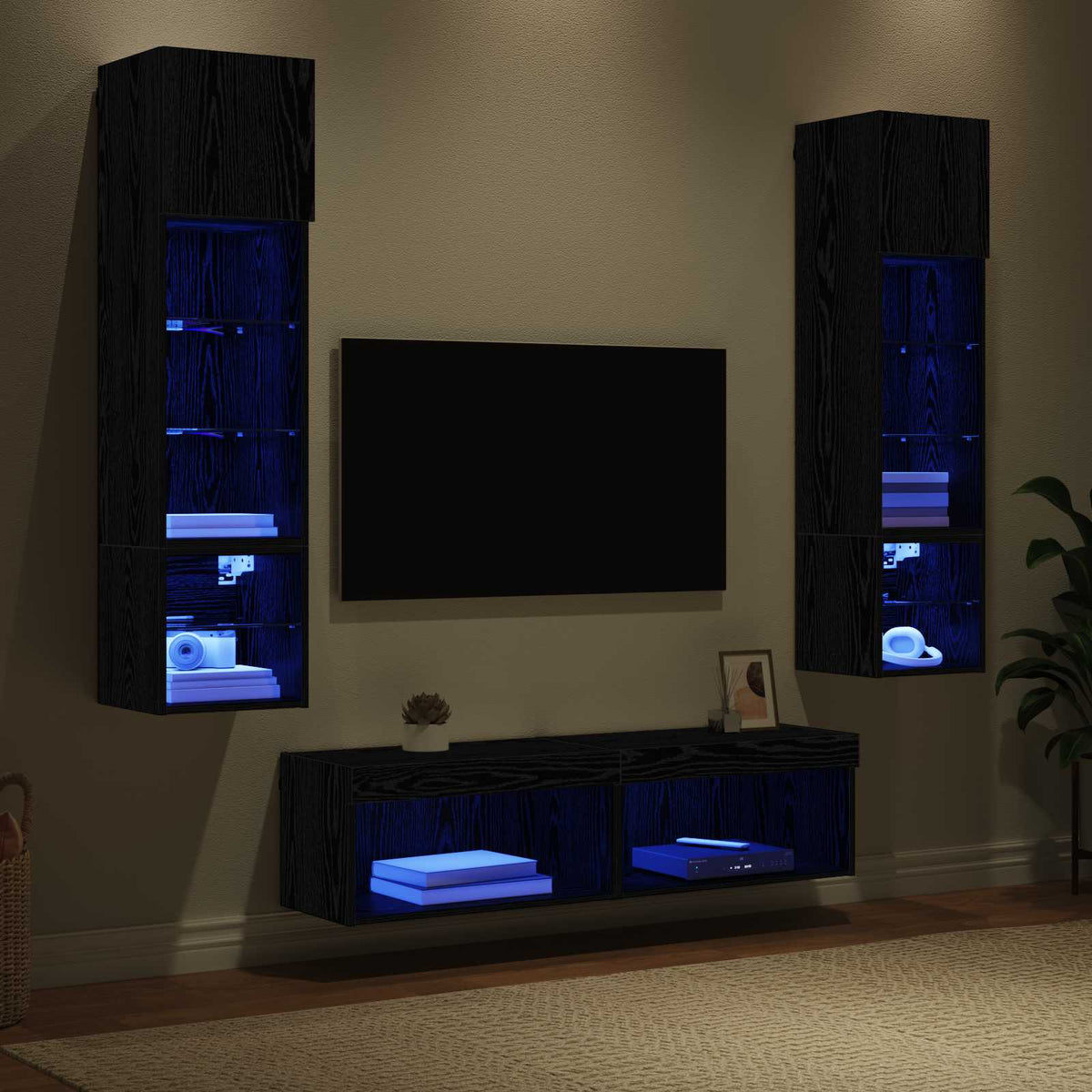 TV Væg Enhed 6 stk. Sort eg Konstrueret træ