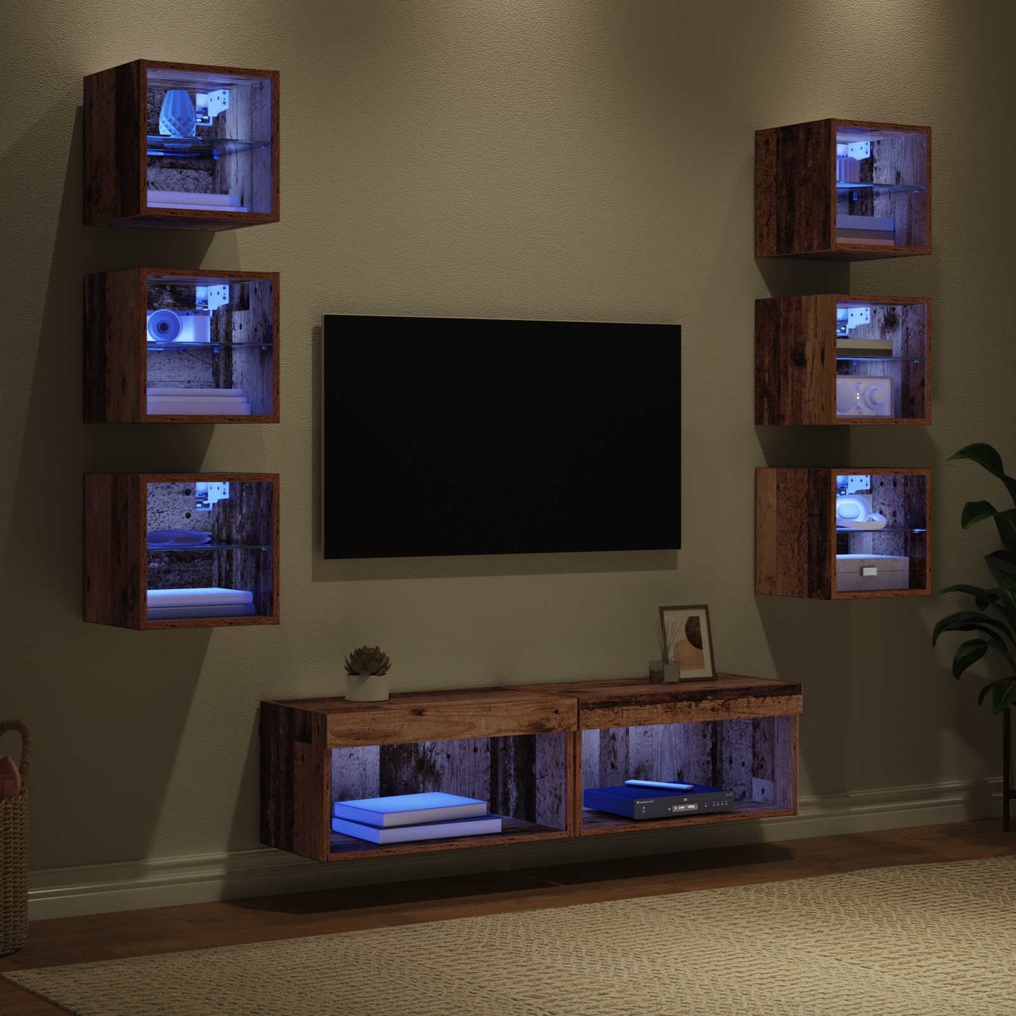 TV-skab 8 stk. Gammelt træ Glas