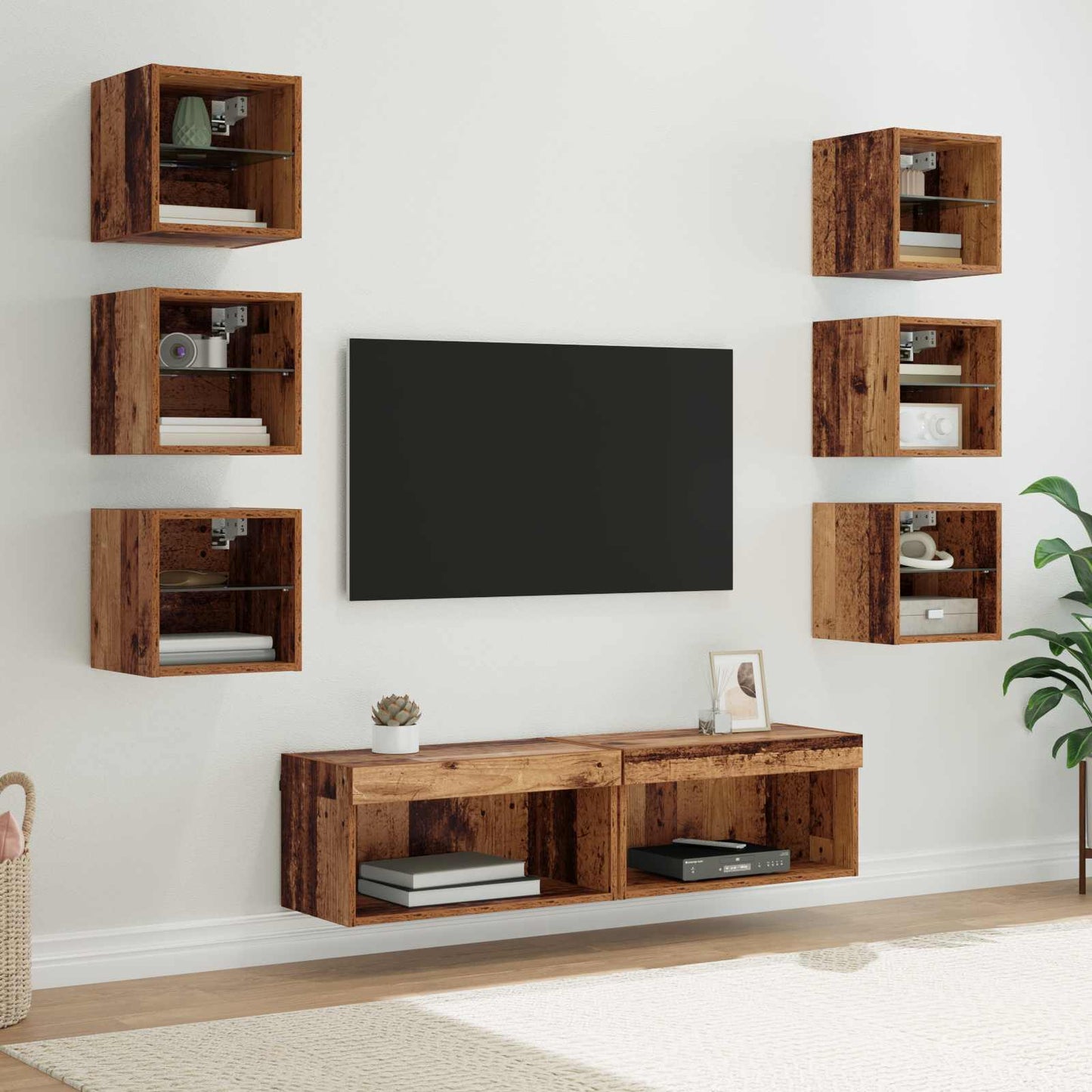 TV-skab 8 stk. Gammelt træ Glas
