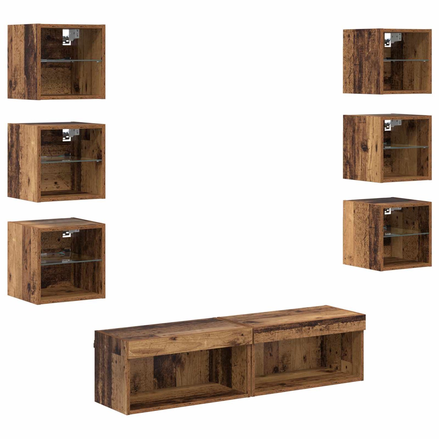 TV-skab 8 stk. Gammelt træ Glas