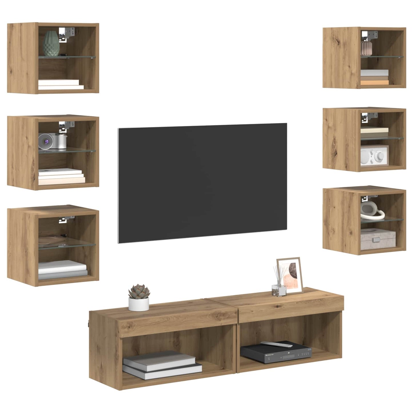 TV-skab 8 stk. Artisan Egetræ Glas