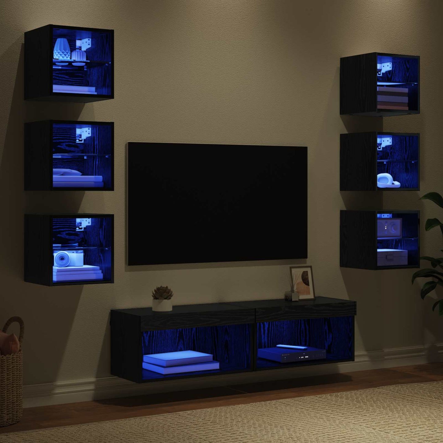 TV-skab 8 stk. Sort eg Glas