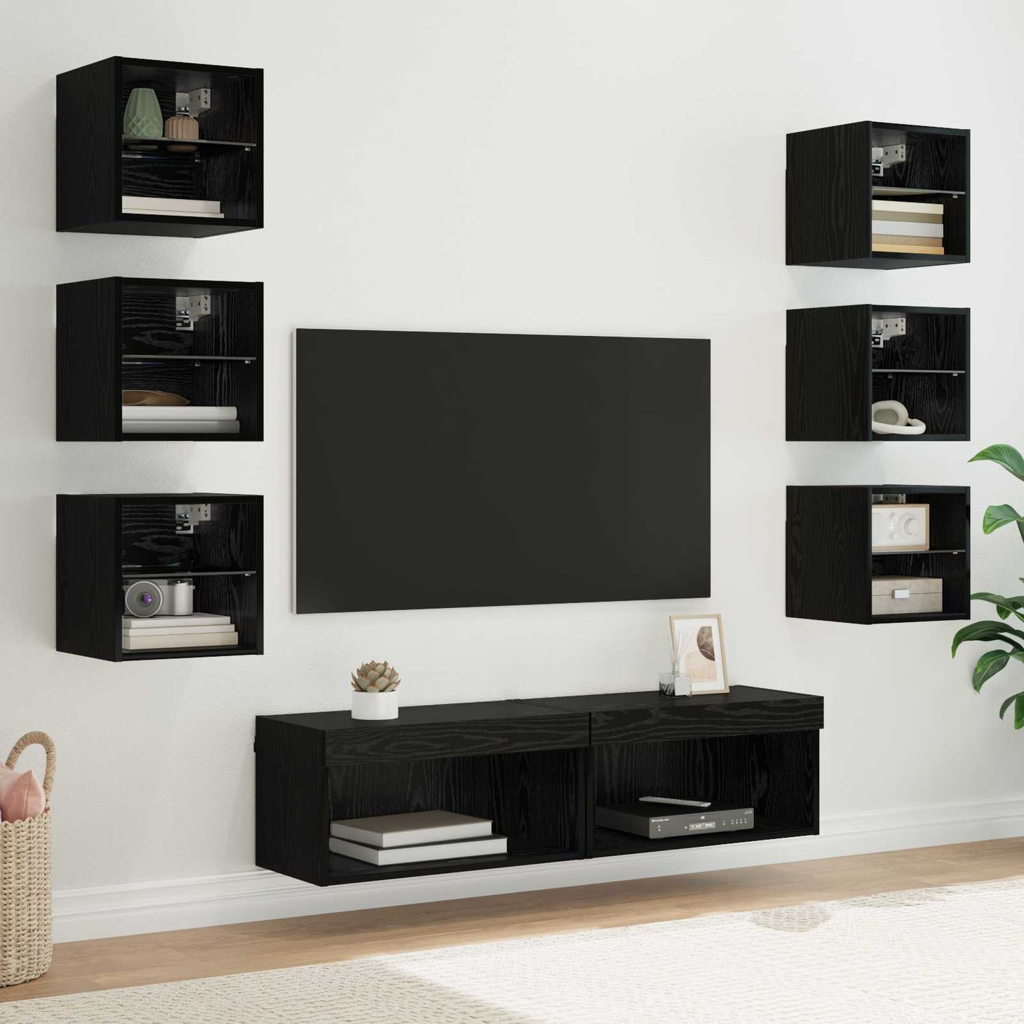 TV-skab 8 stk. Sort eg Glas