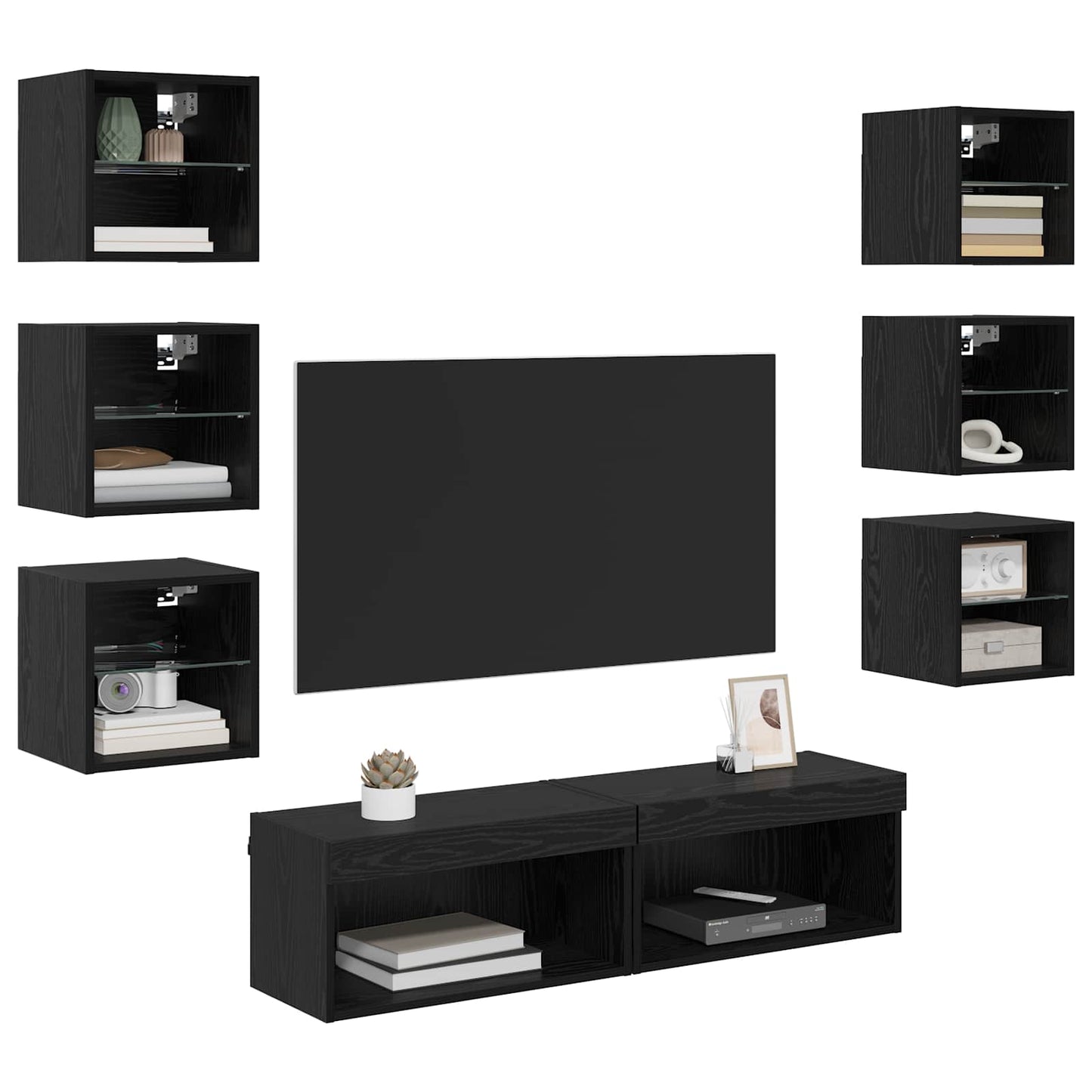 TV-skab 8 stk. Sort eg Glas