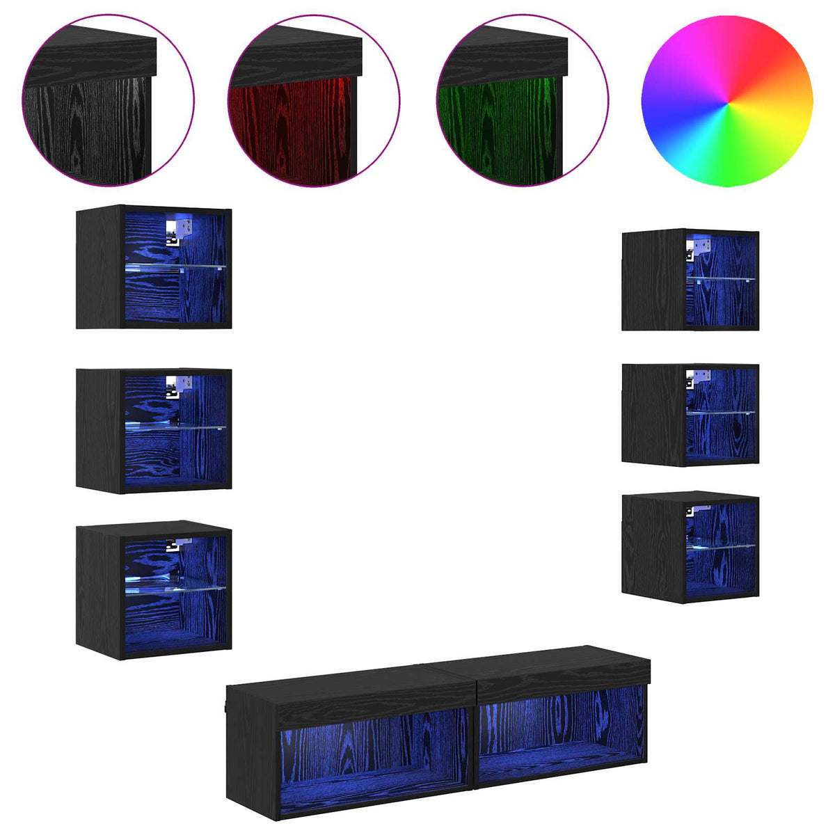 TV-skab 8 stk. Sort eg Glas