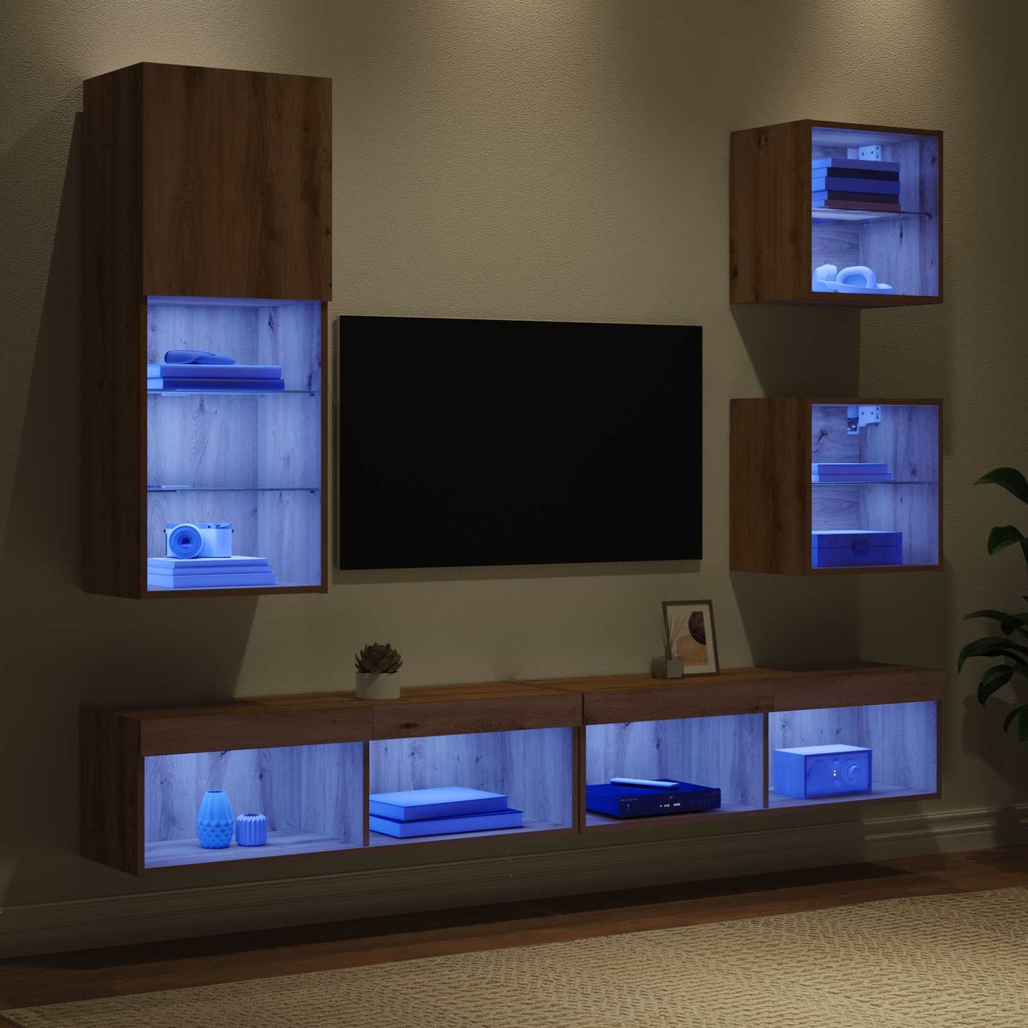 TV vægenheder med LED 5 stk. Artisan Egetræ 100 x 30 x 30 cm