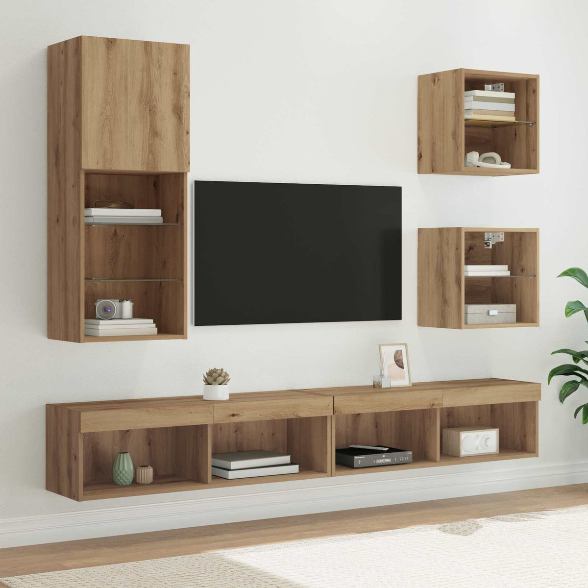 TV vægenheder med LED 5 stk. Artisan Egetræ 100 x 30 x 30 cm