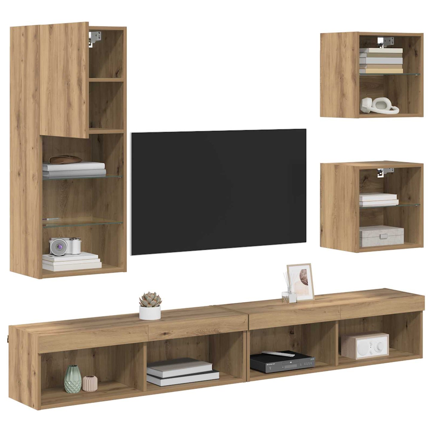 TV vægenheder med LED 5 stk. Artisan Egetræ 100 x 30 x 30 cm