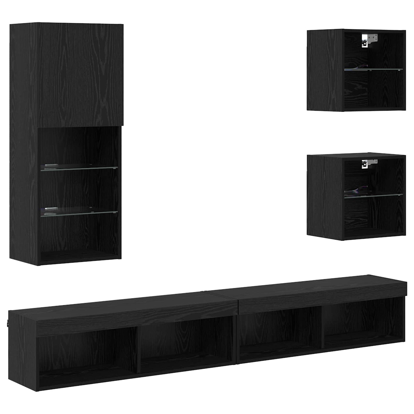 TV vægenheder med LED 5 stk. Sort eg 100 x 30 x 30 cm