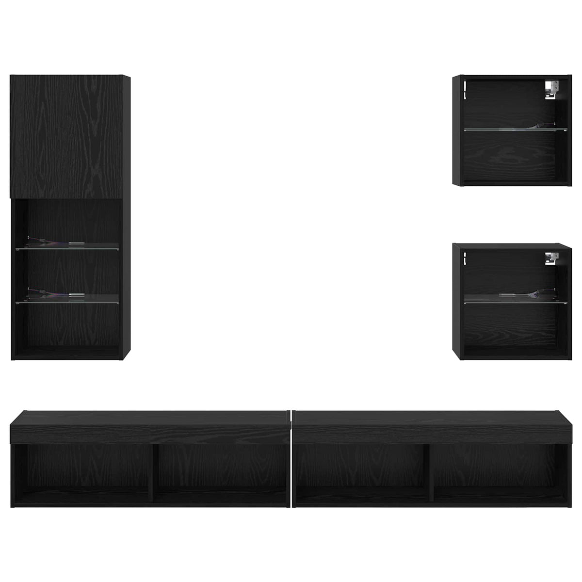 TV vægenheder med LED 5 stk. Sort eg 100 x 30 x 30 cm