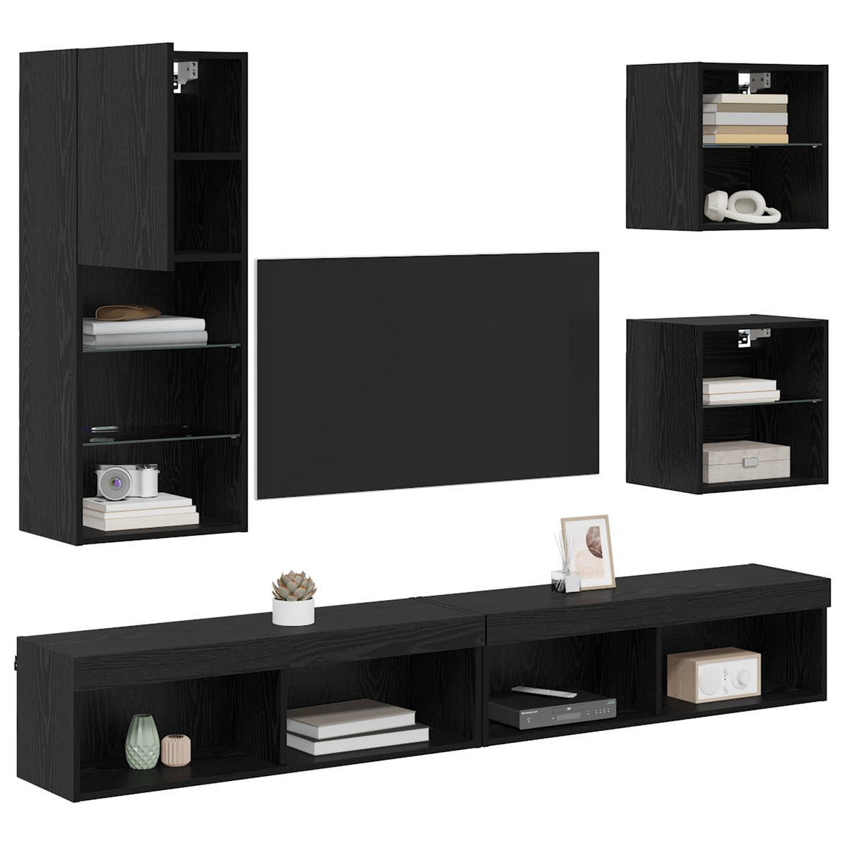 TV vægenheder med LED 5 stk. Sort eg 100 x 30 x 30 cm