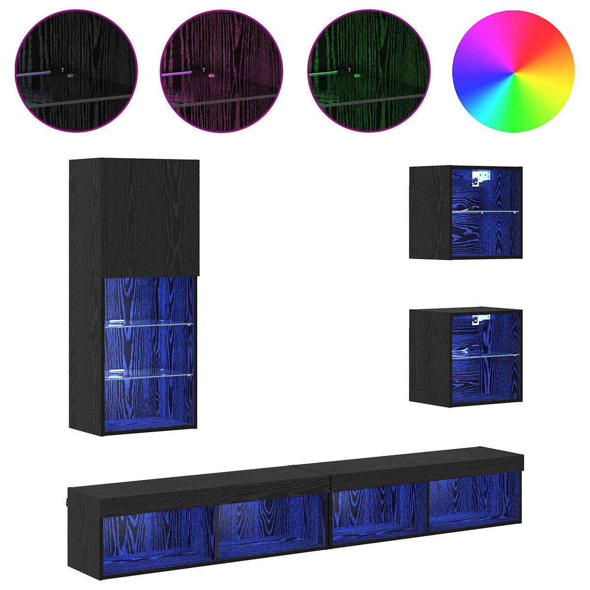 TV vægenheder med LED 5 stk. Sort eg 100 x 30 x 30 cm