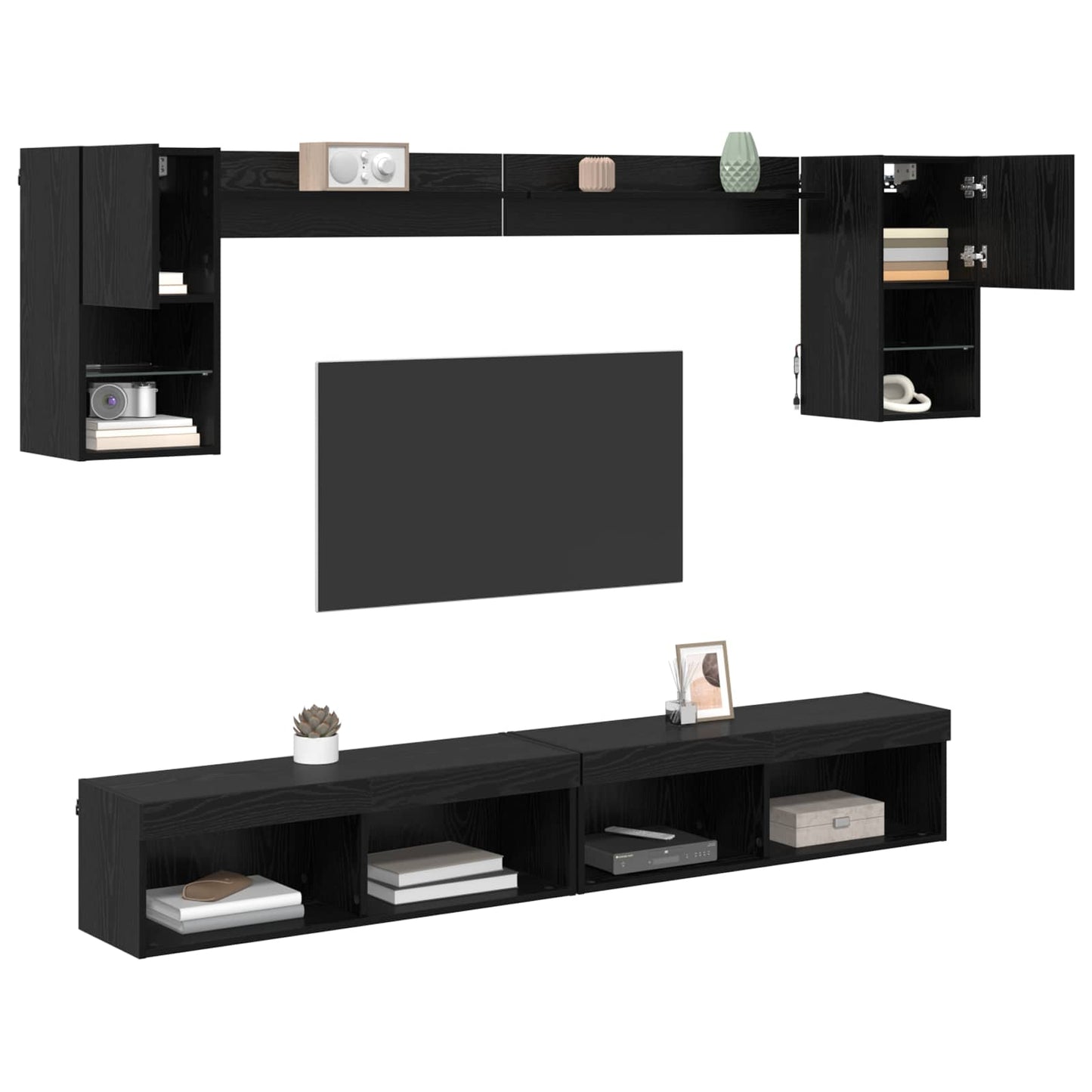 TV vægenheder med LED 6 stk. Sort eg Konstrueret træ