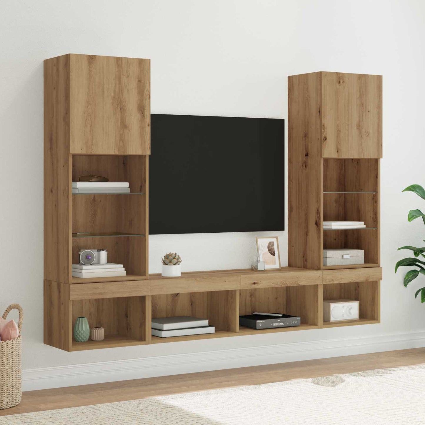 TV vægenheder med LED 5 stk. Artisan Egetræ Konstrueret træ