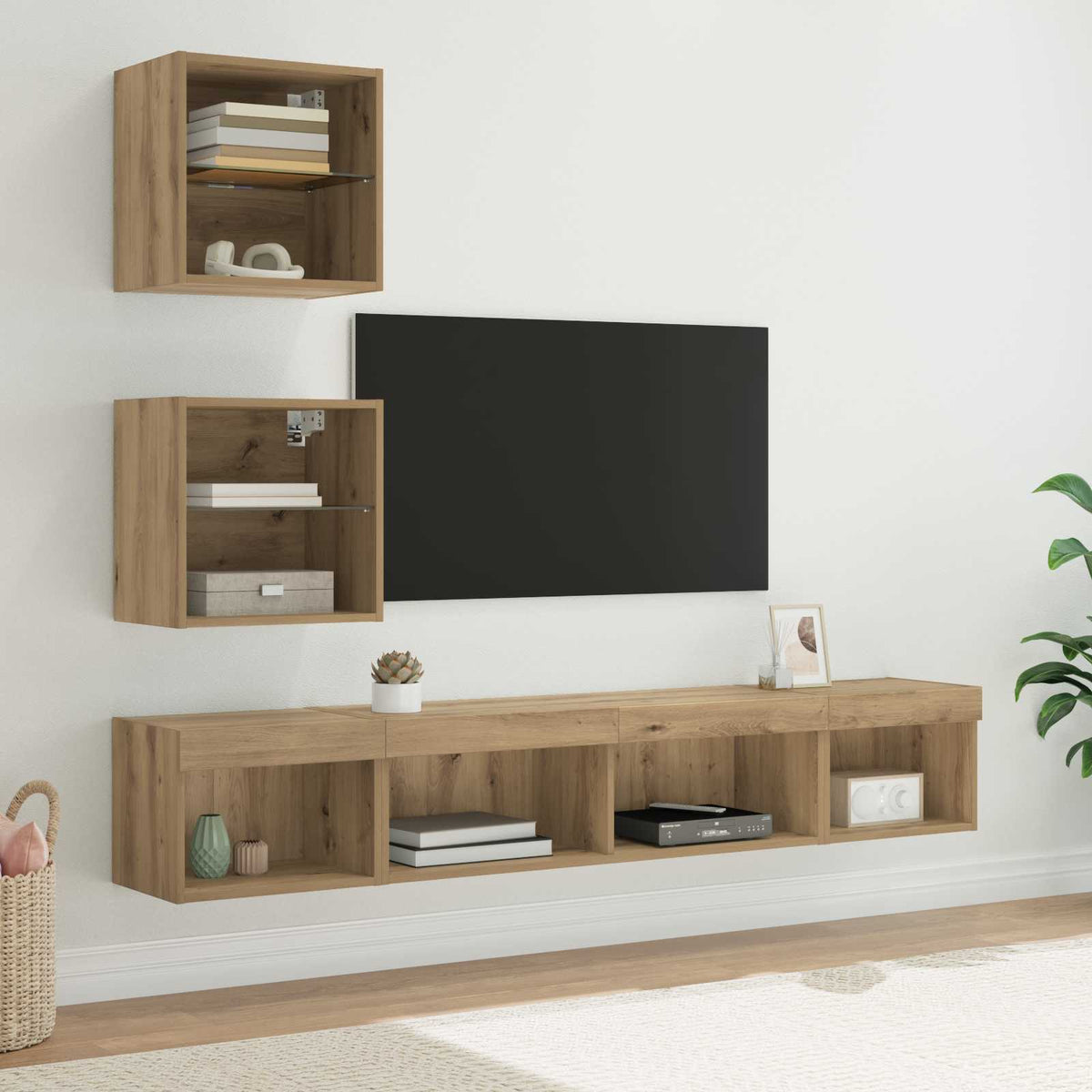TV vægenheder med LED 5 stk. Artisan Egetræ Konstrueret træ