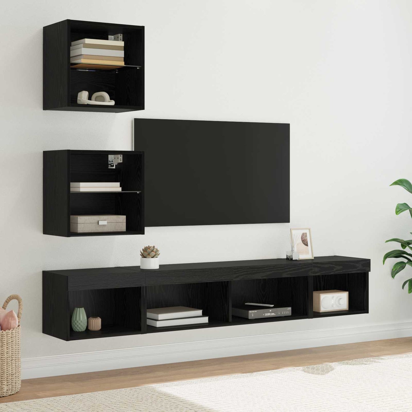 TV vægenheder med LED 5 stk. Sort eg Konstrueret træ