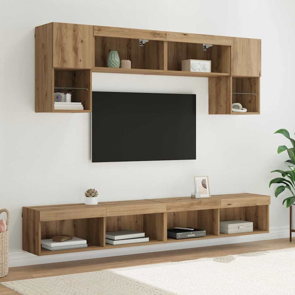 TV vægenheder med LED 6 stk. Artisan Egetræ Konstrueret træ