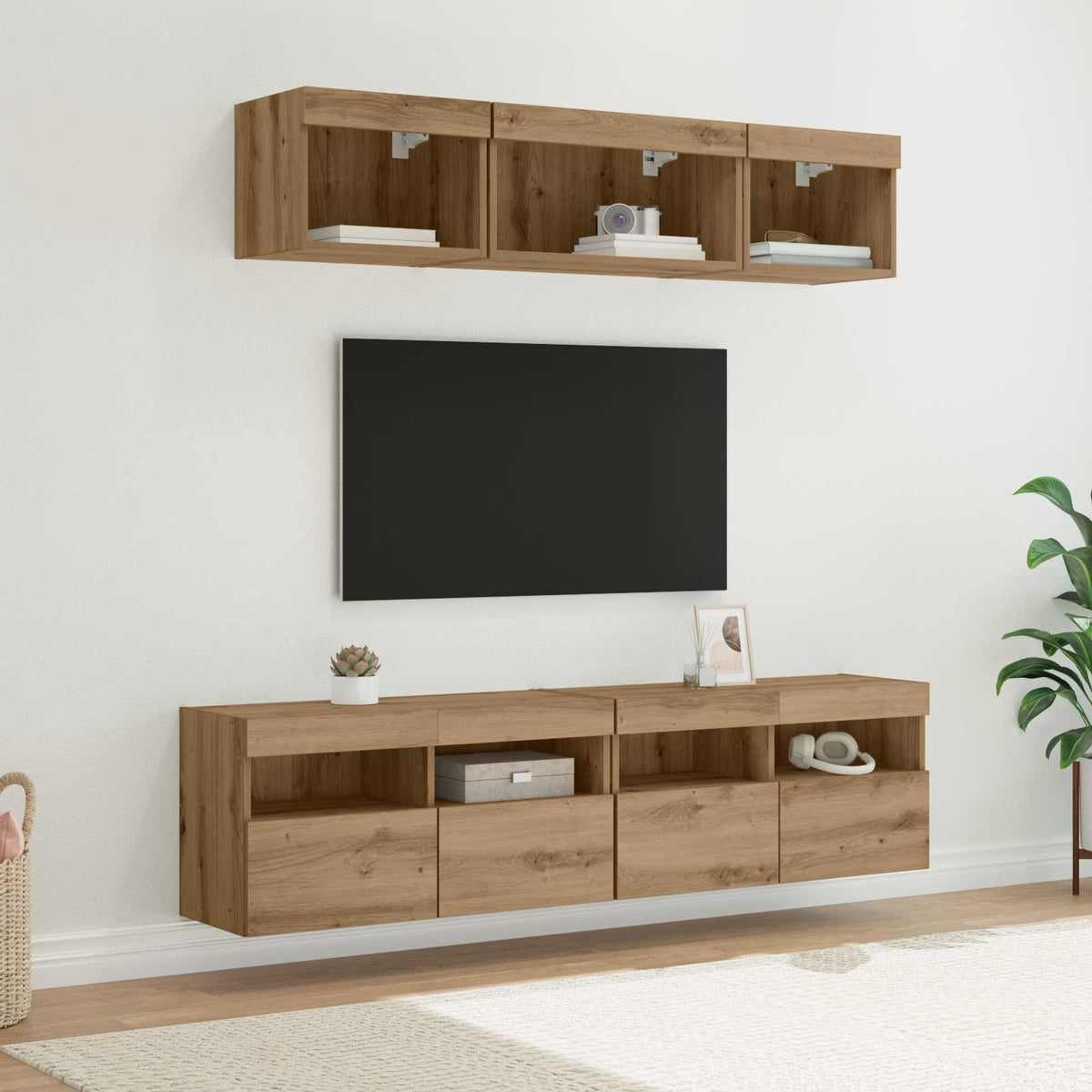 TV vægenheder med LED 5 stk. Artisan Egetræ Konstrueret træ
