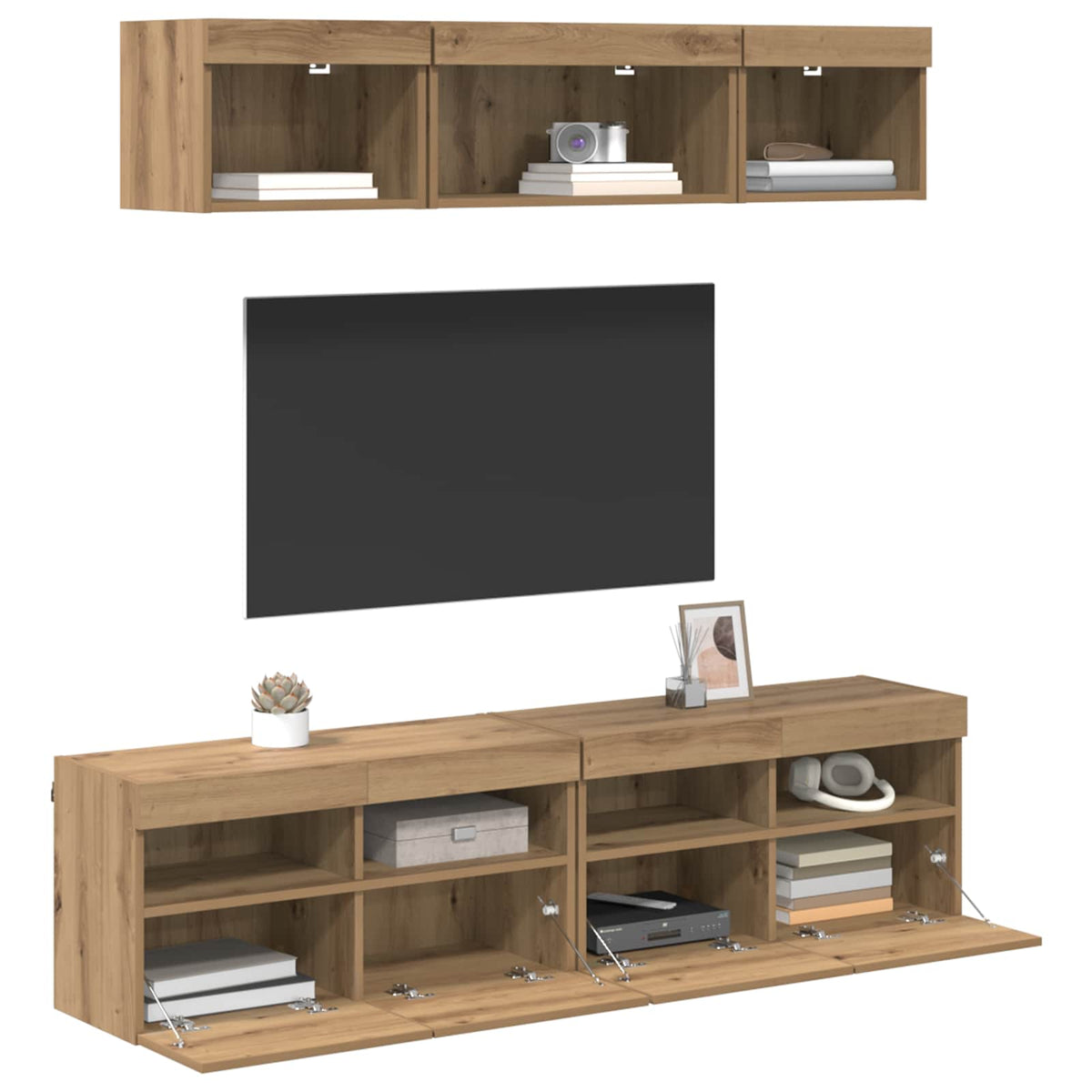 TV vægenheder med LED 5 stk. Artisan Egetræ Konstrueret træ