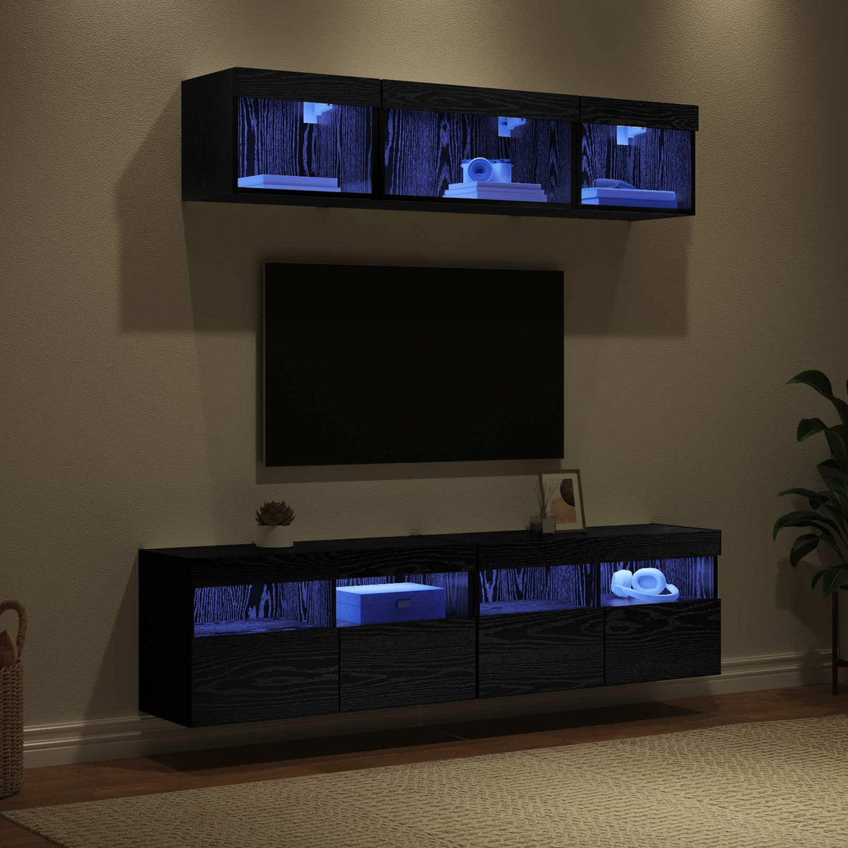 TV vægenheder med LED 5 stk. Sort eg Konstrueret træ