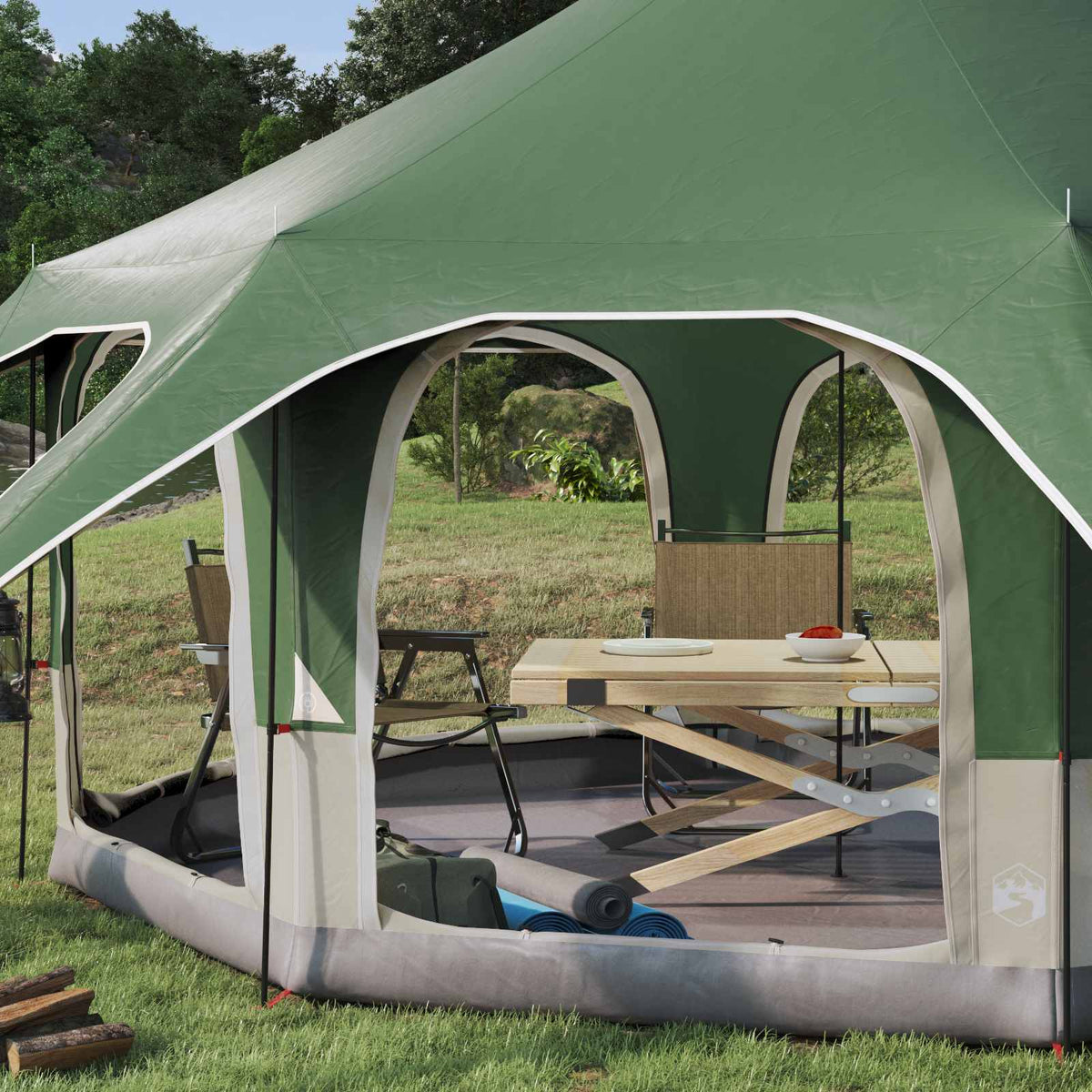 Familietelt 5-personers Grøn 185T Polyester med PU Coating