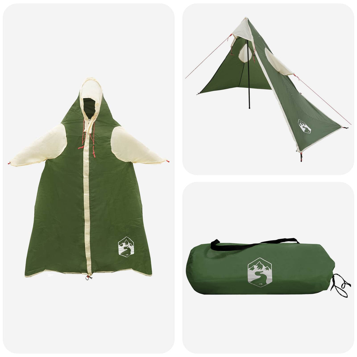 2-i-1 regnponcho med hætte 262 x 126 x 130 cm Grøn