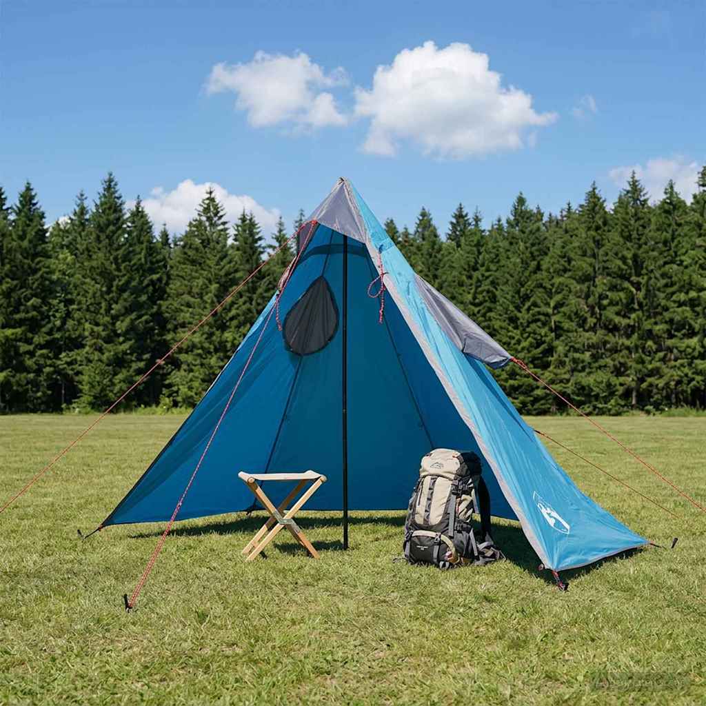 2-i-1 regnponcho med hætte - blå, omdannes til læ/mini-telt 262 × 126 × 130 cm