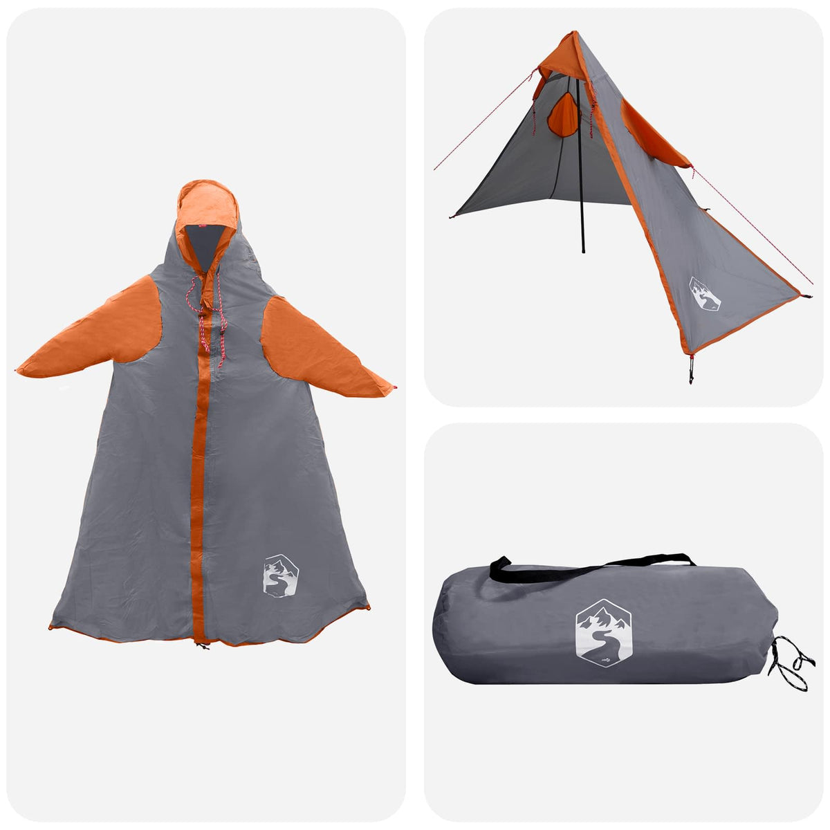 2-i-1 regnponcho med hætte 262 x 126 x 130 cm Grå og orange