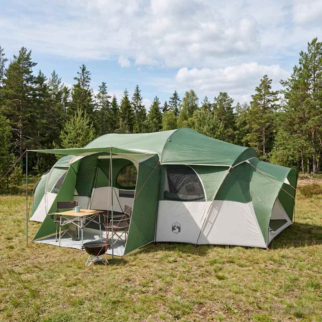 Familietelt med regnflige vandafvisende 10-personers Grøn