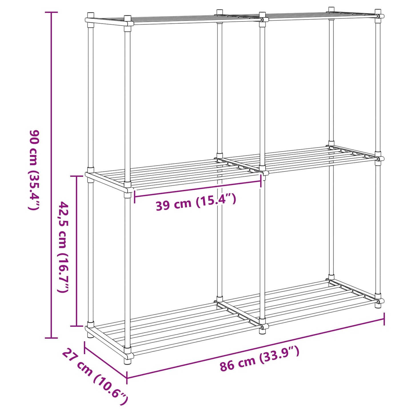 Tubulær hylde med opbevaring Hvid 86 x 27 x 90 cm Aluminium