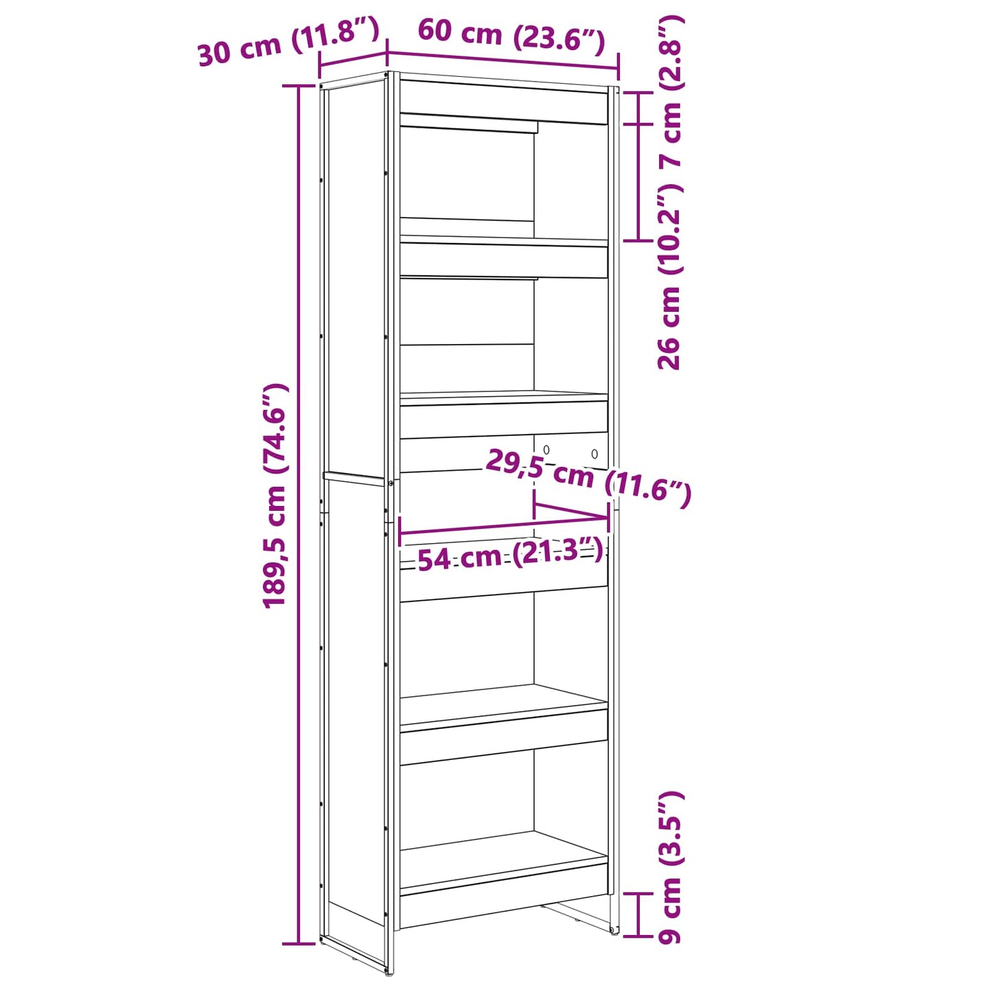 Bogskab 60 x 30 x 189,5 cm Konstrueret træ Sonoma