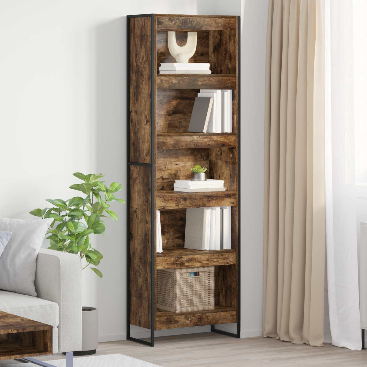 Bogskab 60 x 30 x 189,5 cm Konstrueret træ Røget Eg
