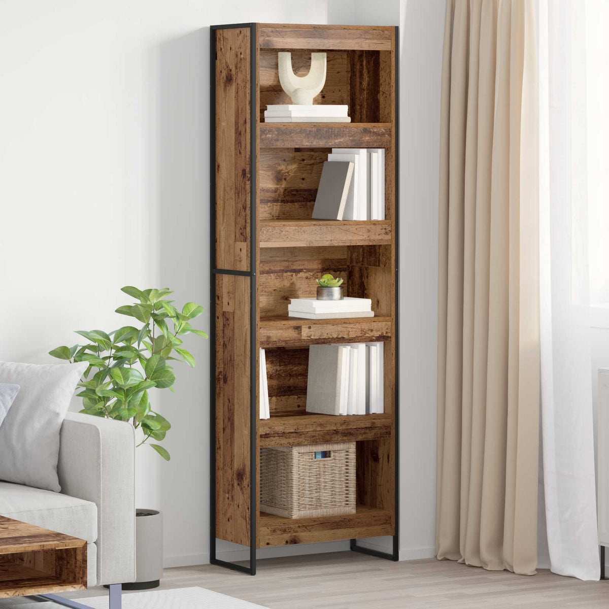 Bogskab 60 x 30 x 189,5 cm Konstrueret træ Gammelt træ