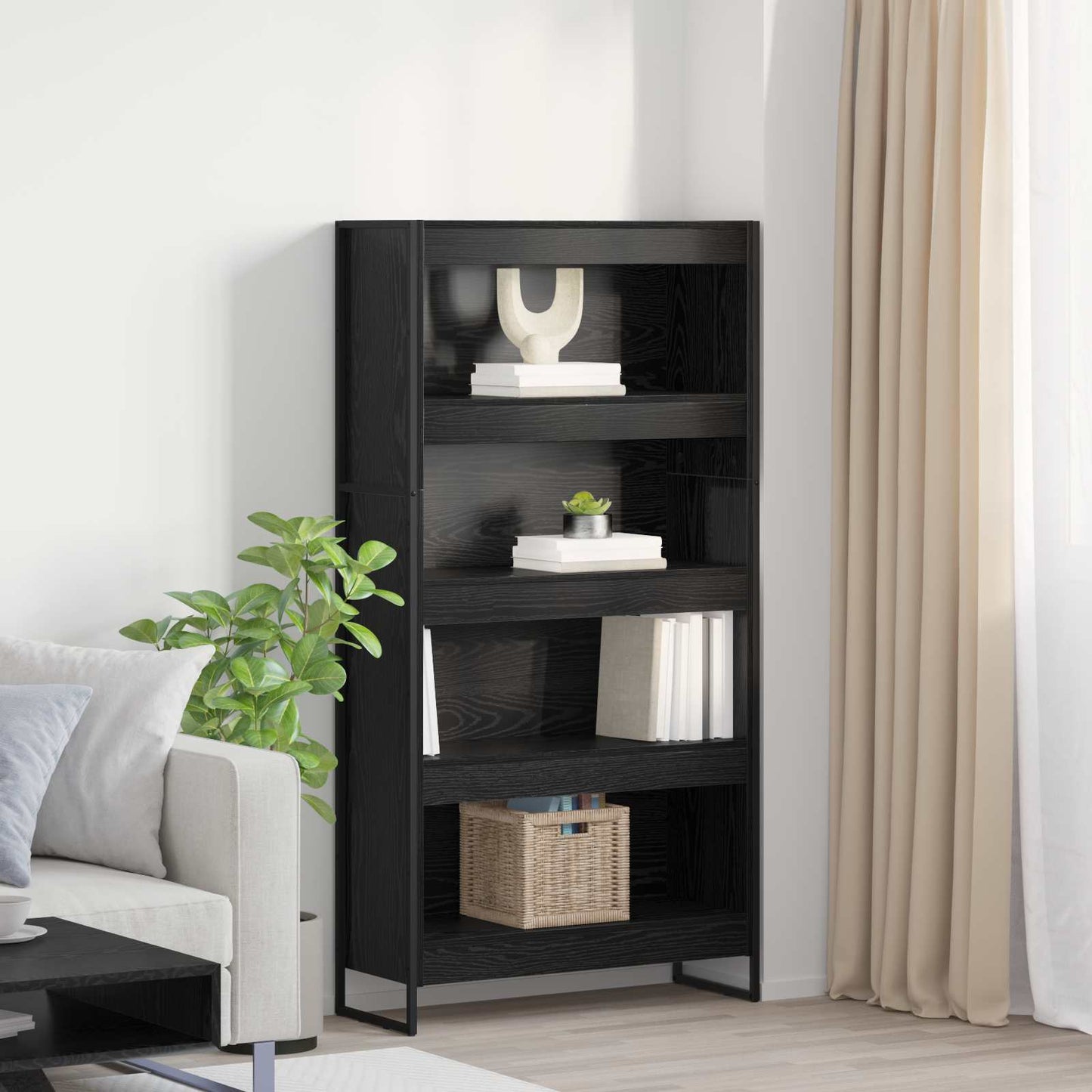 Bogskab 80 x 30 x 155 cm Konstrueret træ Sort eg