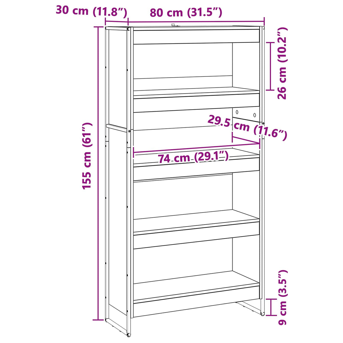 Bogskab 80 x 30 x 155 cm Konstrueret træ Sonoma