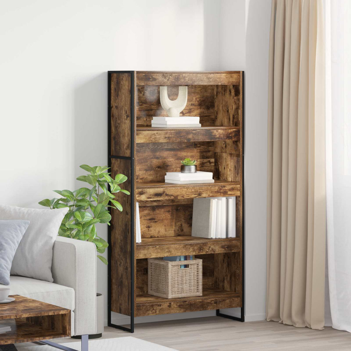 Bogskab 80 x 30 x 155 cm Konstrueret træ Røget Eg