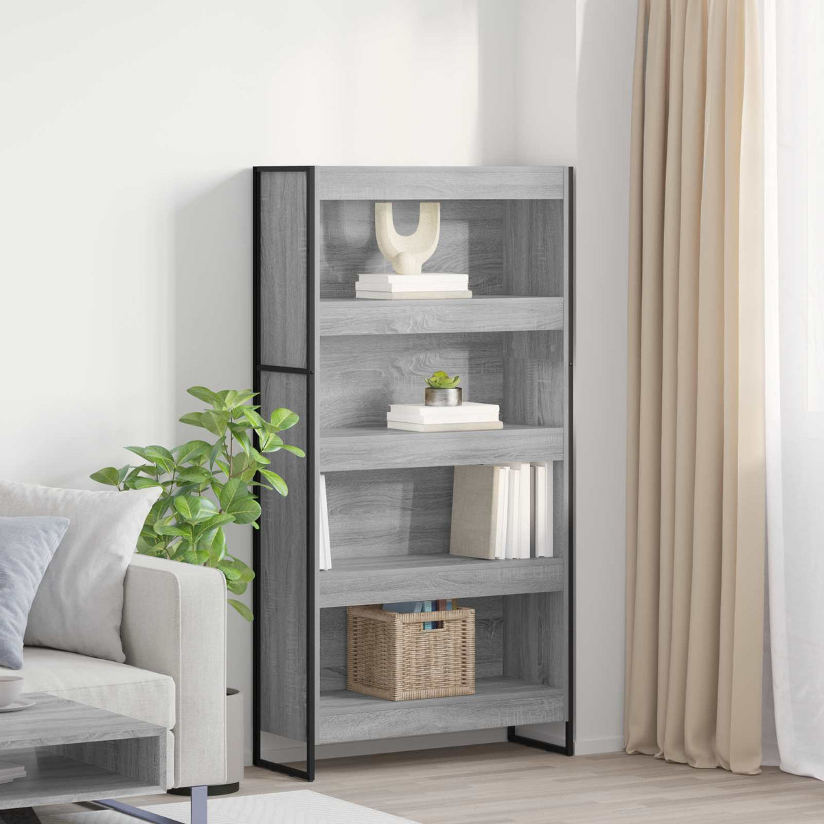 Bogskab 80 x 30 x 155 cm Konstrueret træ Grå Sonoma