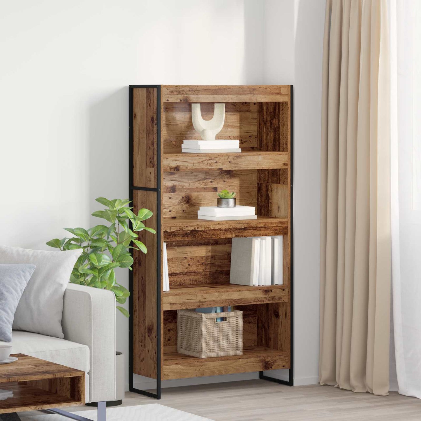 Bogskab 80 x 30 x 155 cm Konstrueret træ Gammelt træ